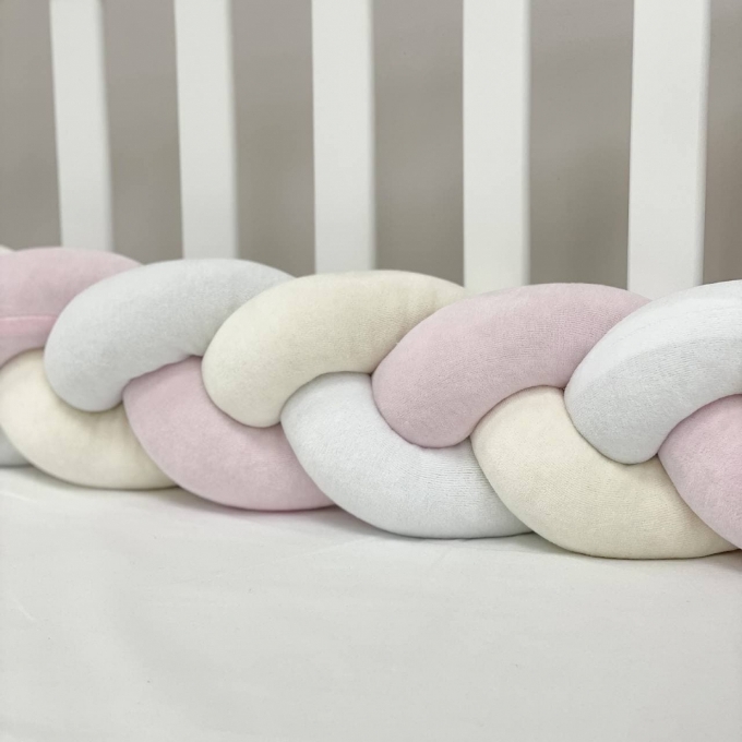 Protectie laterala patut bebe roz-crem (3)